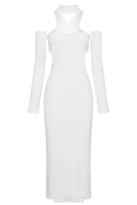 Meshki demie midi-jurk met nekband en vingerloze handschoenen kleding wit XP0T704