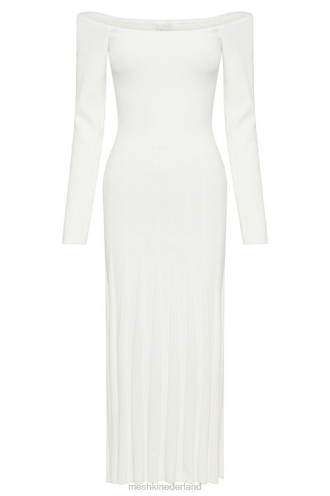 Meshki emmeline ribgebreide midi-jurk met lange mouwen kleding wit XP0T76