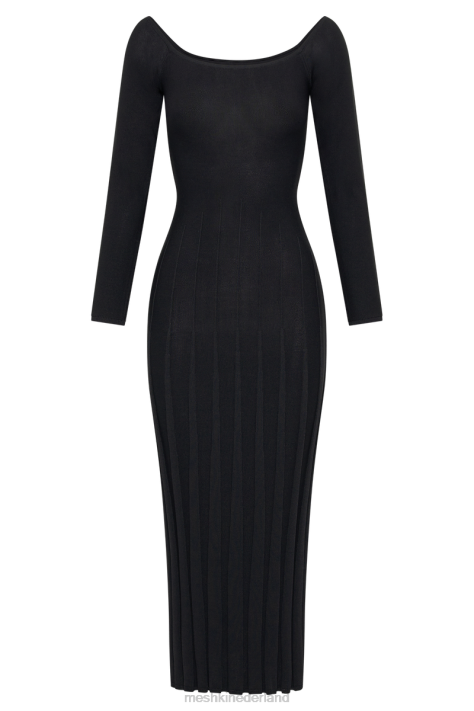 Meshki emmeline ribgebreide midi-jurk met lange mouwen kleding zwart XP0T94