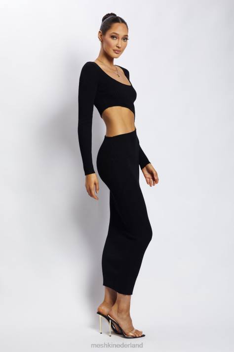 Meshki gaia asymmetrische gebreide midi-jurk met uitsnijding kleding zwart XP0T146