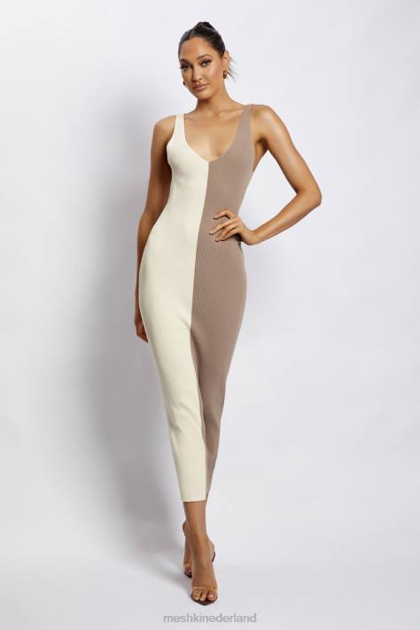 Meshki jodie tweekleurige midi-jurk met v-hals kleding meerdere naakt XP0T750