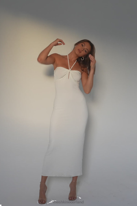 Meshki krissy midi twist halster jersey jurk kleding wit XP0T172