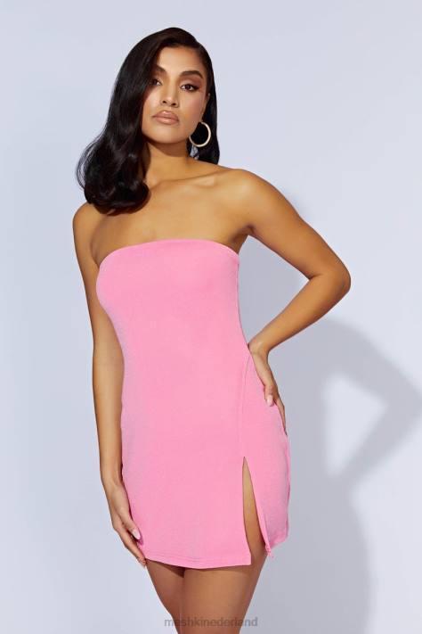 Meshki Aurelie strapless mini-jurk met split kleding kauwgom roze XP0T609