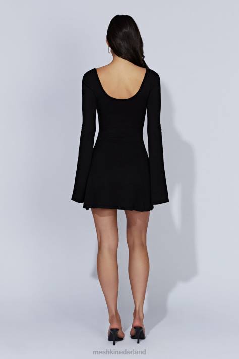 Meshki Birdie gebreide mini-jurk met lange mouwen kleding zwart XP0T426