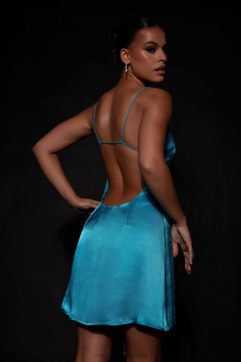 Meshki Briah mini-jurk van touw met diamanten kleding cyaan blauw XP0T630