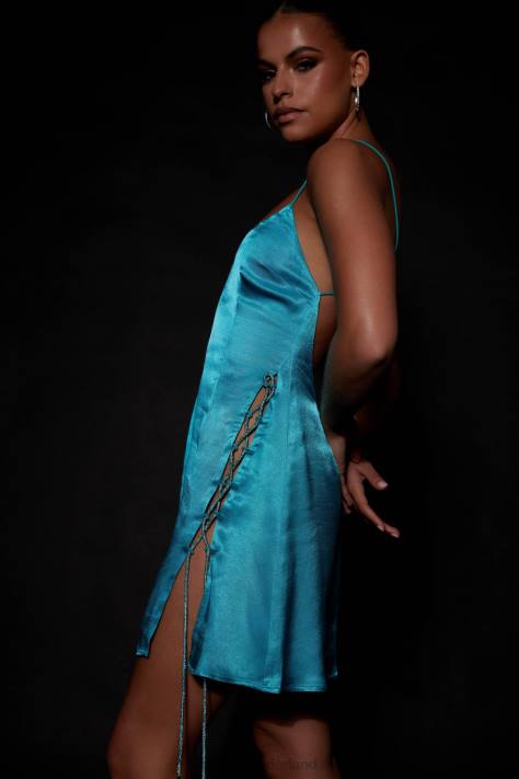 Meshki Briah mini-jurk van touw met diamanten kleding cyaan blauw XP0T630