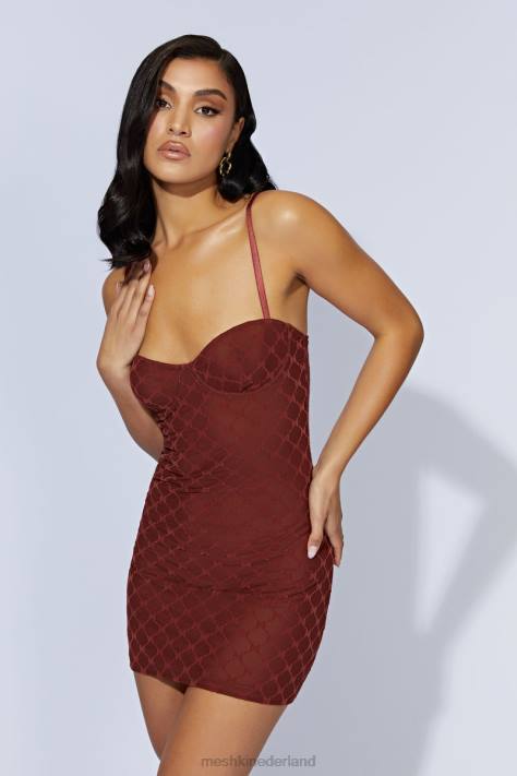 Meshki Cherie mesh mini-jurk met monogram kleding kersen chocolade XP0T547
