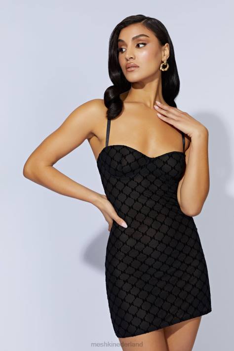 Meshki Cherie mesh mini-jurk met monogram kleding zwart XP0T703