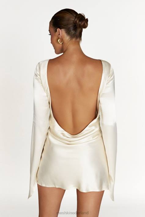Meshki Davina satijnen mini-jurk met lange mouwen kleding ivoor XP0T183