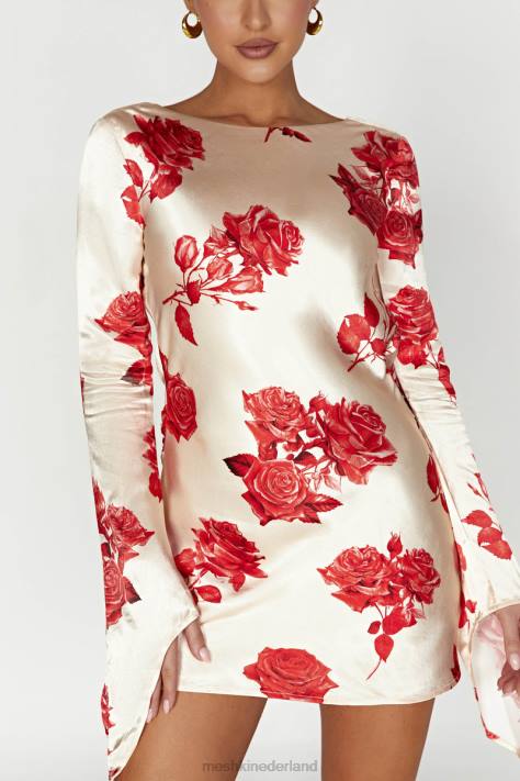Meshki Davina satijnen mini-jurk met lange mouwen kleding rozen print XP0T258