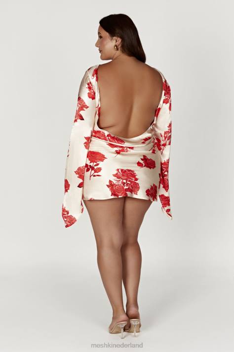 Meshki Davina satijnen mini-jurk met lange mouwen kleding rozen print XP0T258