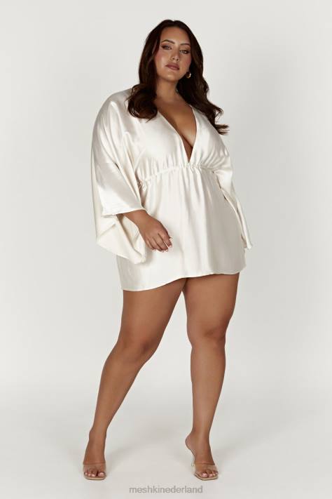 Meshki Esmerlda mini-kimono-jurk met plooien kleding ivoor XP0T563