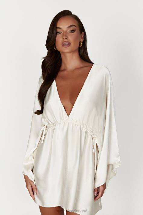 Meshki Esmerlda mini-kimono-jurk met plooien kleding ivoor XP0T563