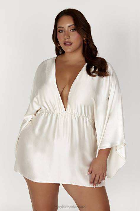 Meshki Esmerlda mini-kimono-jurk met plooien kleding ivoor XP0T563