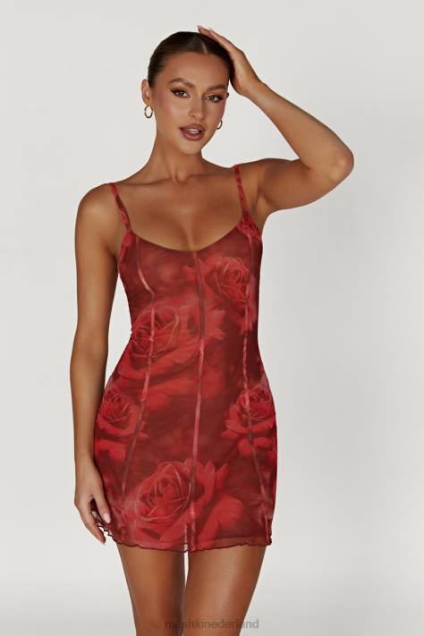 Meshki Esther mini-jurk met mesh panelen kleding extra grote rozenprint XP0T565