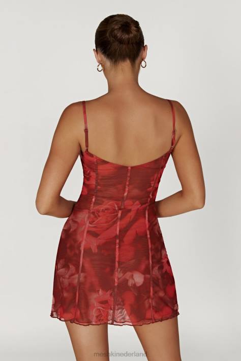 Meshki Esther mini-jurk met mesh panelen kleding extra grote rozenprint XP0T565