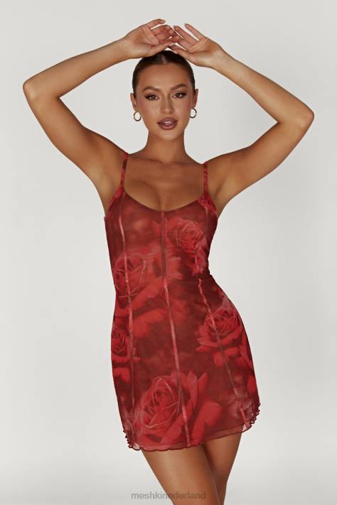 Meshki Esther mini-jurk met mesh panelen kleding extra grote rozenprint XP0T565