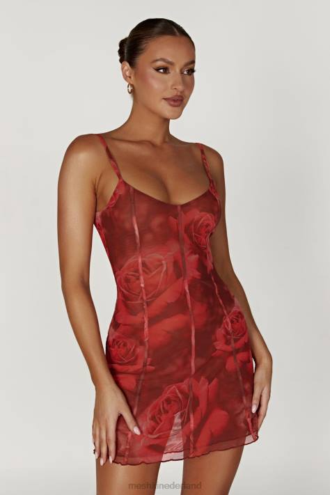 Meshki Esther mini-jurk met mesh panelen kleding extra grote rozenprint XP0T565