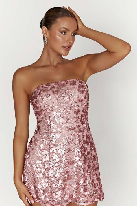 Meshki Everleigh strapless mini-jurk met pailletten kleding roze blos XP0T557
