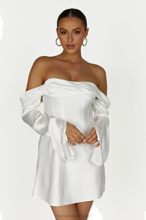 Meshki Giselle off-shoulder satijnen mini-jurk kleding wit XP0T191
