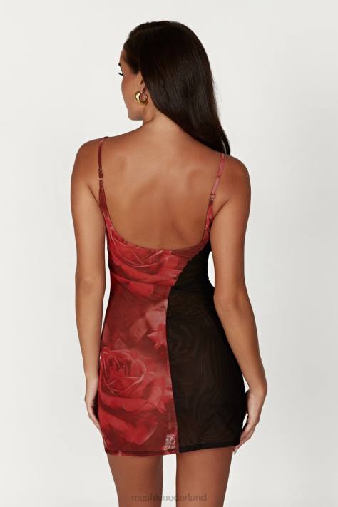 Meshki Katarina tweekleurige mesh mini-jurk kleding extra grote rozenprint XP0T587