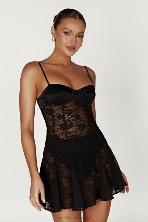 Meshki Lolita kanten mini-jurkje kleding zwart XP0T411
