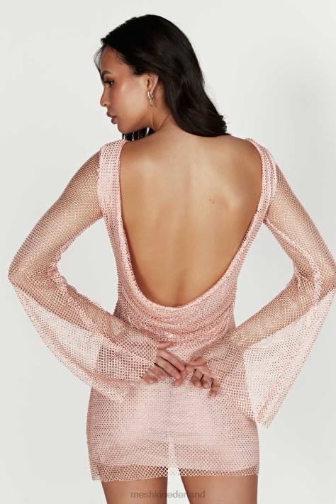 Meshki Samira mini-jurk van mesh met uitlopende mouwen en diamanten kleding baby roze XP0T315