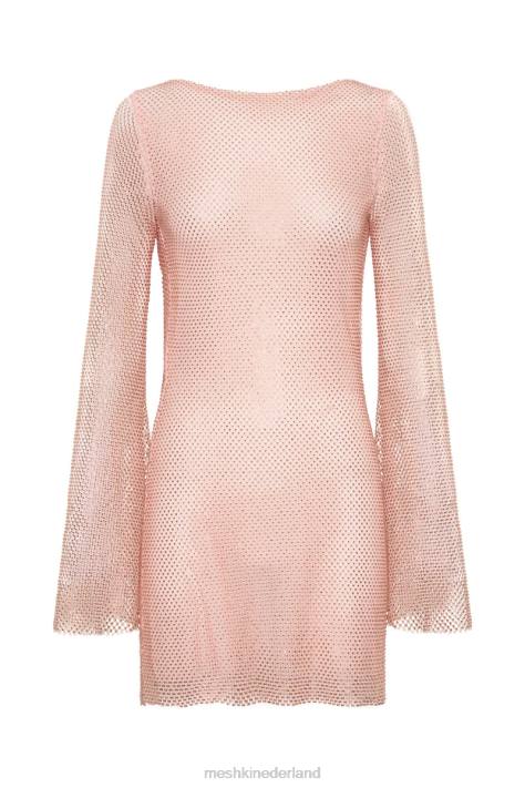 Meshki Samira mini-jurk van mesh met uitlopende mouwen en diamanten kleding baby roze XP0T315