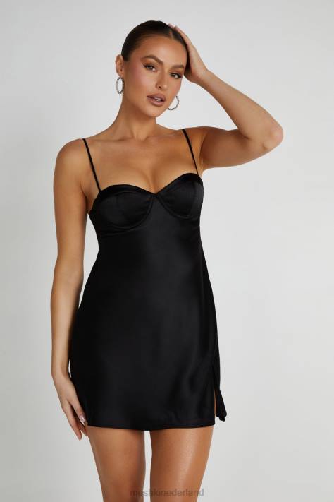 Meshki Zahli satijnen mini-jurk met topsteek kleding zwart XP0T225