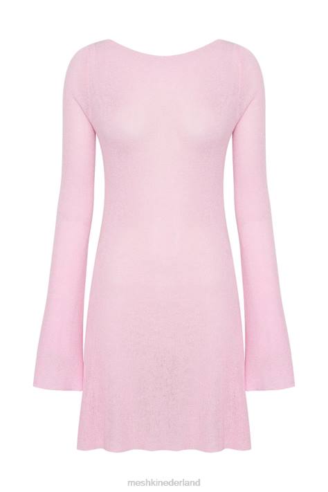 Meshki Zahra mini-gebreide jurk met lange mouwen en open achterkant kleding roze blos XP0T248