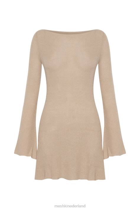 Meshki Zahra mini-gebreide jurk met lange mouwen en open achterkant kleding tarwe XP0T106