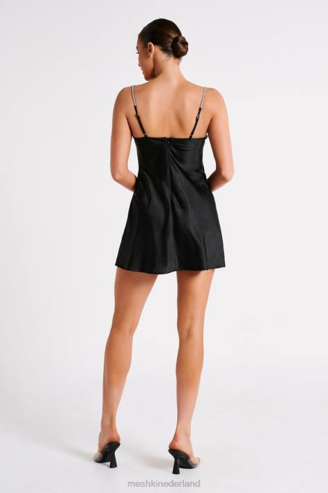 Meshki elora satijnen mini-jurk met cupstructuur en touw met diamanten kleding zwart XP0T34