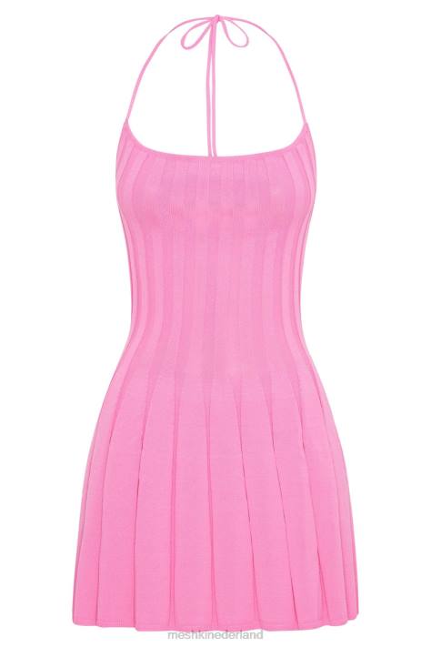Meshki koa gebreide mini-jurk met halternek kleding kauwgom roze XP0T519