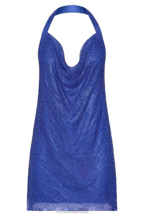 Meshki meilani mini-jurk van mesh met lage rug en diamanten kleding kobalt blauw XP0T533