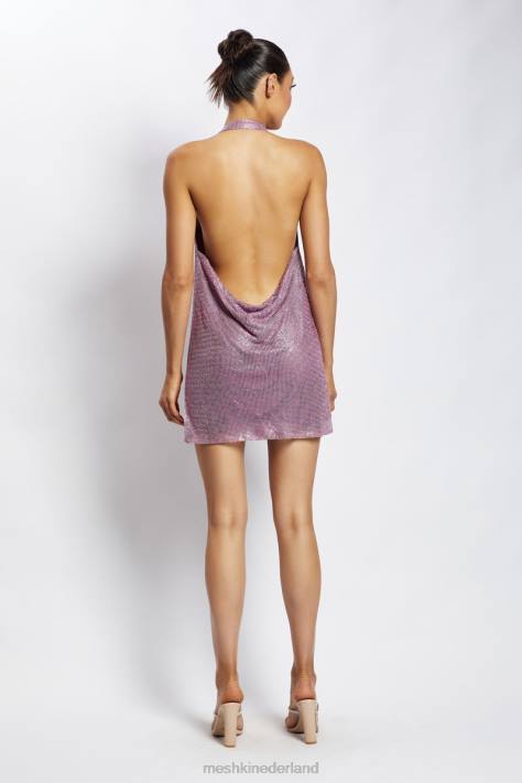Meshki meilani mini-jurk van mesh met lage rug en diamanten kleding roze XP0T390