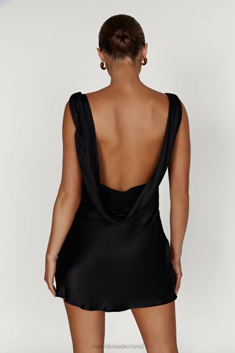 Meshki nadia satijnen mini-jurk met gedrapeerde achterkant kleding zwart XP0T406