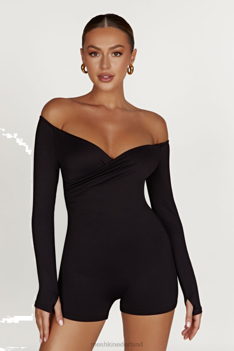 Meshki Aisling off-shoulder playsuit van gerecycled nylon kleding zwart XP0T1390