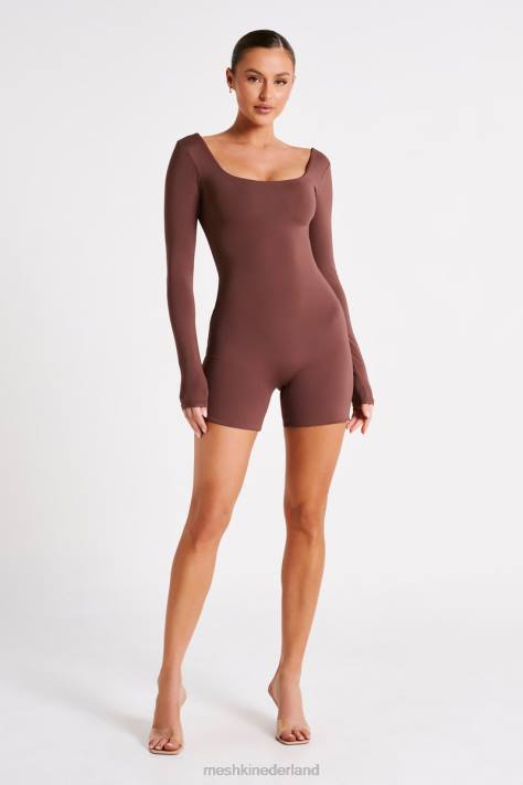 Meshki Oakley playsuit van gerecycled nylon met lange mouwen kleding mokka XP0T1249