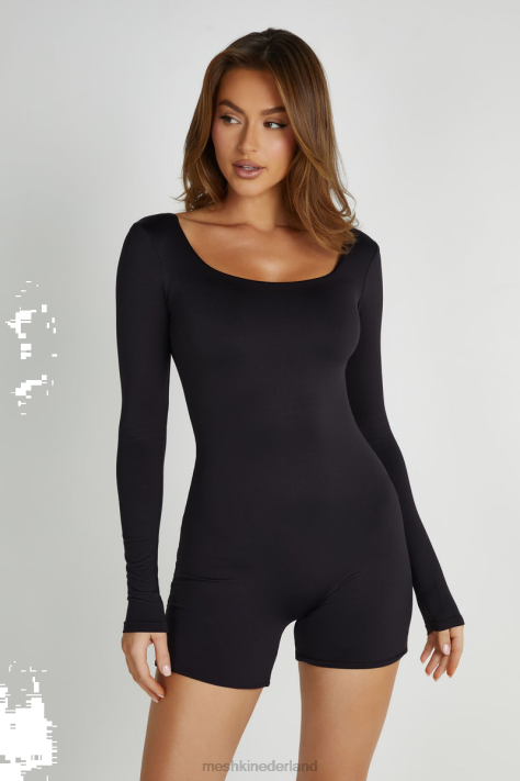 Meshki Oakley playsuit van gerecycled nylon met lange mouwen kleding zwart XP0T1372