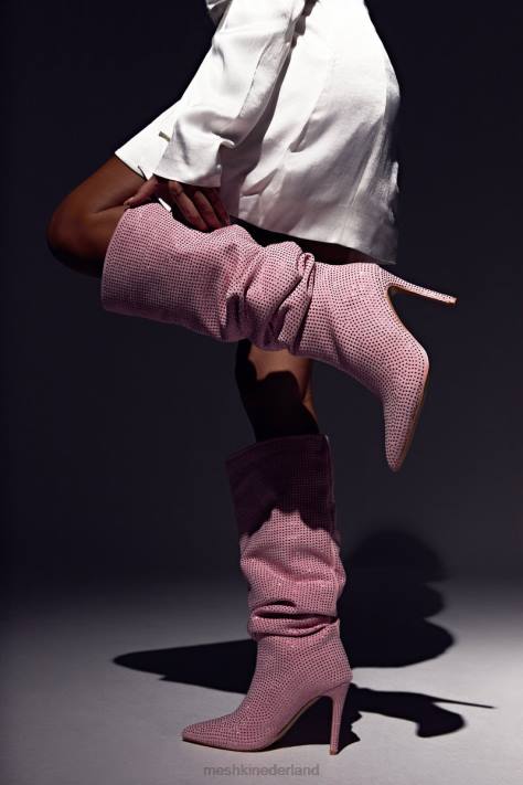 Meshki Jenner laars met hoge hak en diamanten schoenen roze blos XP0T1677