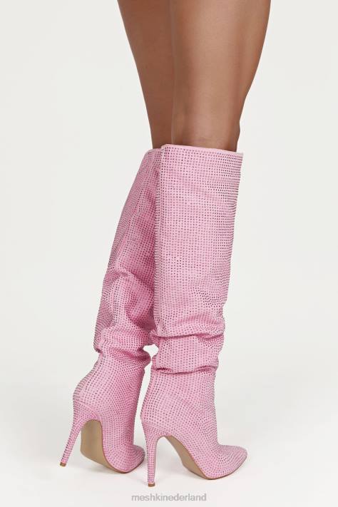 Meshki Jenner laars met hoge hak en diamanten schoenen roze blos XP0T1677