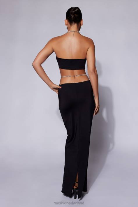 Meshki robijnrode bandeau met diamanten touw en ruches kleding zwart XP0T1120