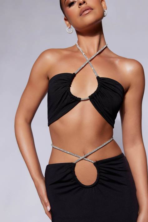 Meshki robijnrode bandeau met diamanten touw en ruches kleding zwart XP0T1120