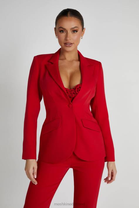Meshki Holda getailleerde blazer met geknoopte taille kleding rood XP0T1620