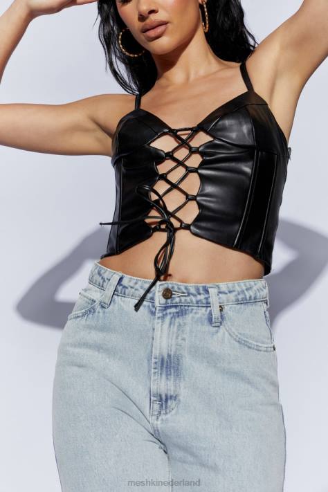 Meshki Alaia corset pu-top met veters kleding zwart XP0T1095