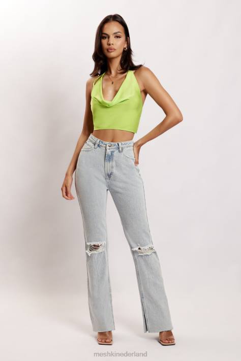 Meshki Amy satijnen top met gedrapeerde hals kleding limoen groen XP0T1183