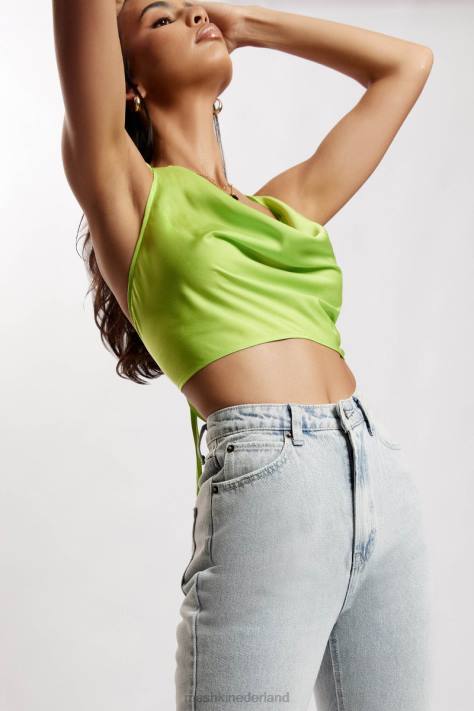 Meshki Amy satijnen top met gedrapeerde hals kleding limoen groen XP0T1183