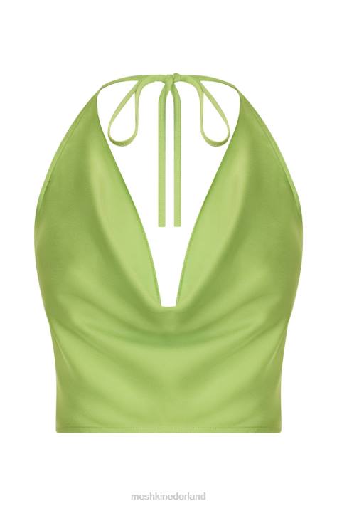 Meshki Amy satijnen top met gedrapeerde hals kleding limoen groen XP0T1183