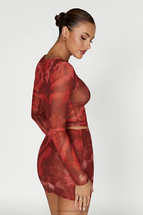 Meshki Blaine mesh top met lange mouwen kleding extra grote rozenprint XP0T1018