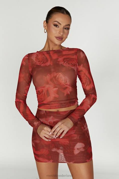 Meshki Blaine mesh top met lange mouwen kleding extra grote rozenprint XP0T1018